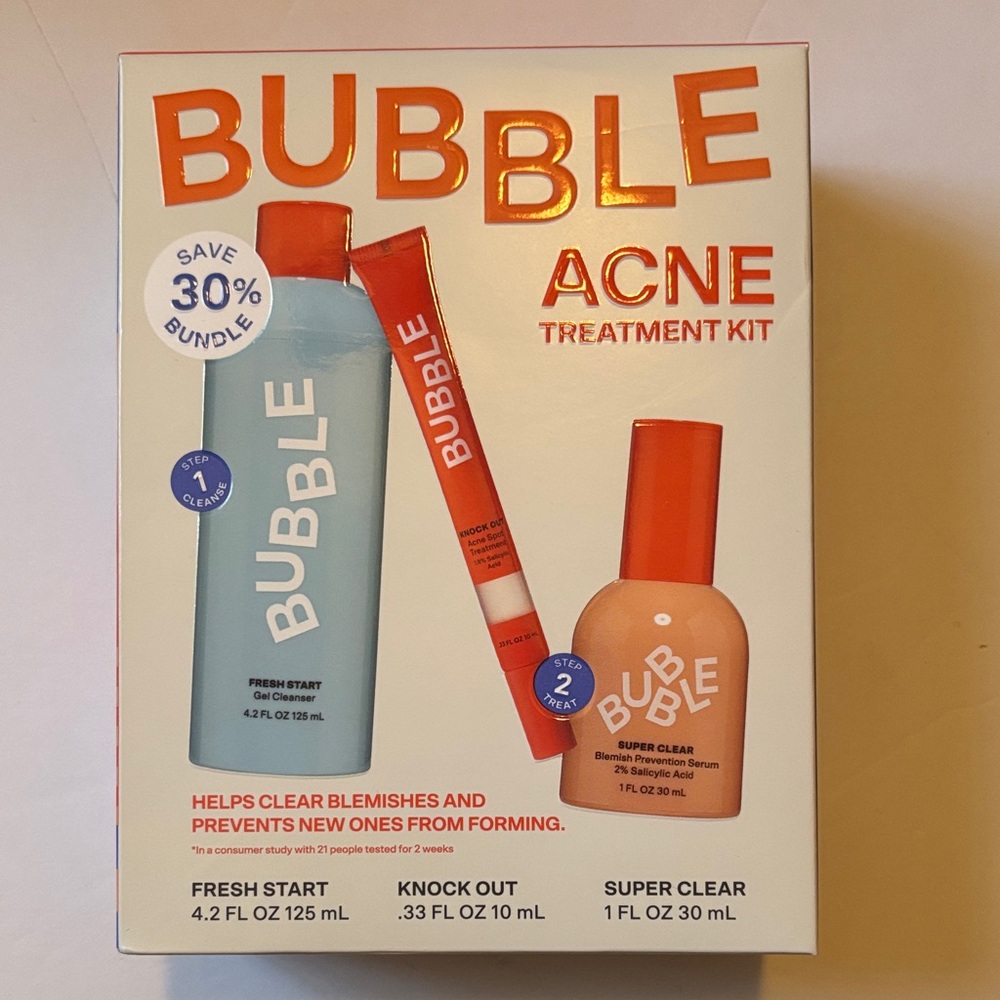 Bubble |Acne Treatment Kit Help Clear Blemishes Prevent New Ones 3 System Box 1